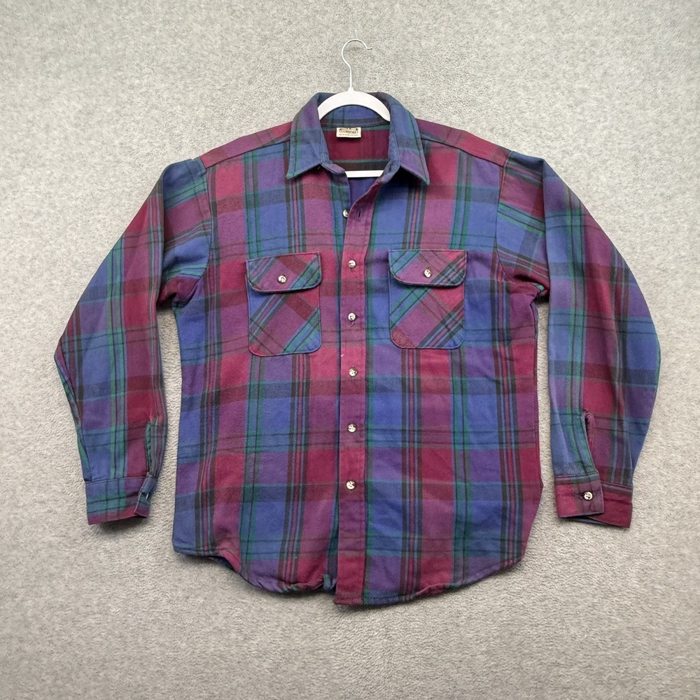 Five Brother Flannel Shirt Men L Purple‎ Plaid Vintage 90s USA Cotton Workwear